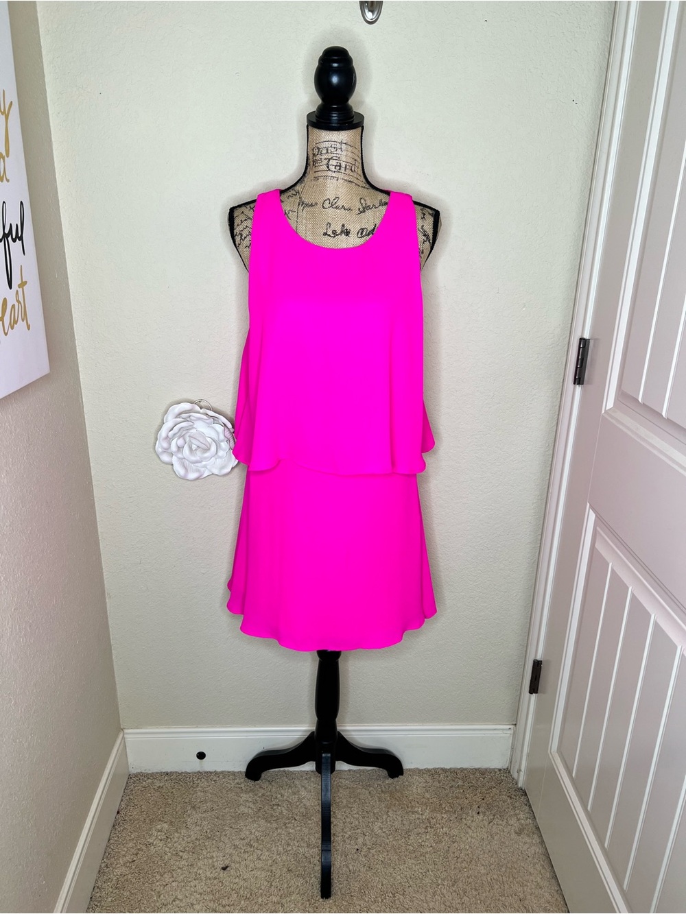 NTM: Sugar+Lips Hot Pink Chiffon Open Back Layered Cocktail Dress M